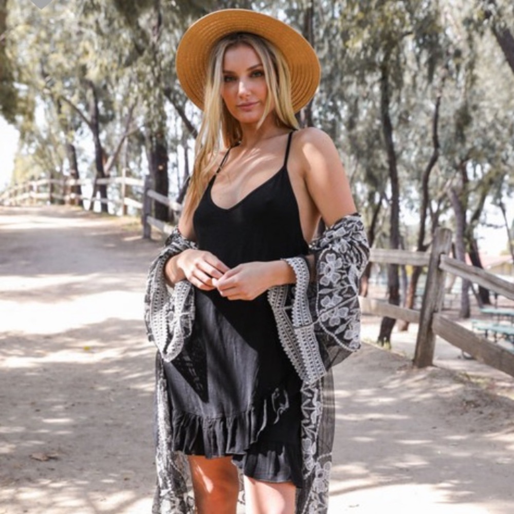 Last 1 S ! New Tattoo Boho Ruffle Trim Slip Dress - Picture 3 of 9